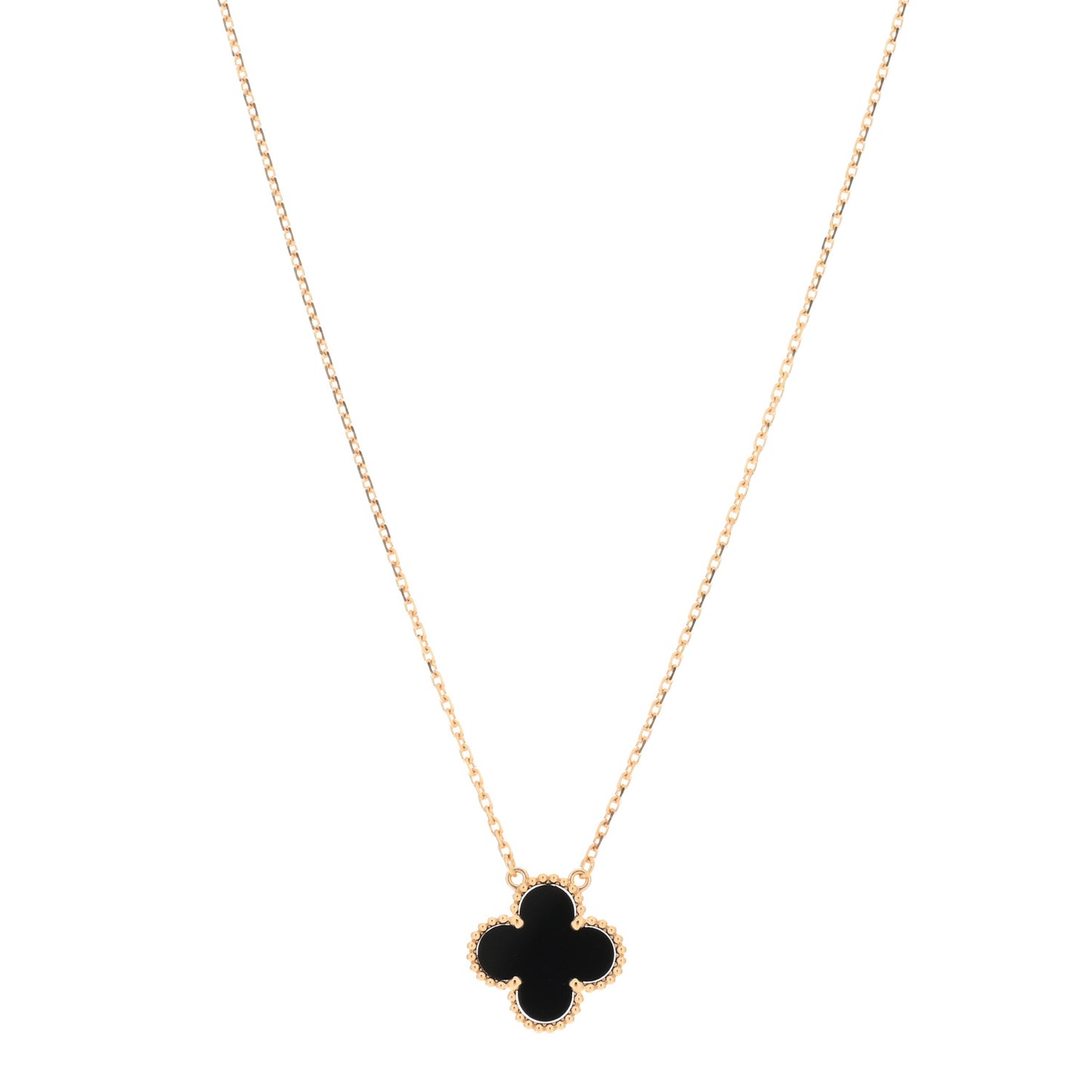 18K Yellow Gold Black Onyx Vintage Alhambra Pendant Necklace