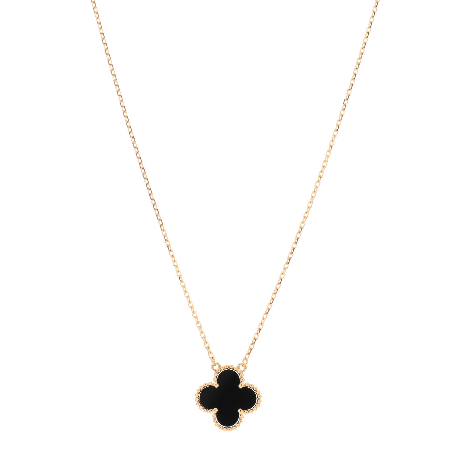Van Cleef & Arpels 18K Yellow Gold Black Onyx Vintage Alhambra Pendant Necklace 1 of 4