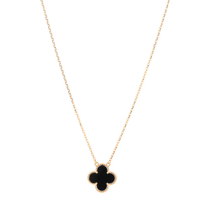 Van Cleef & Arpels 18K Yellow Gold Black Onyx Vintage Alhambra Pendant Necklace 1 of 4