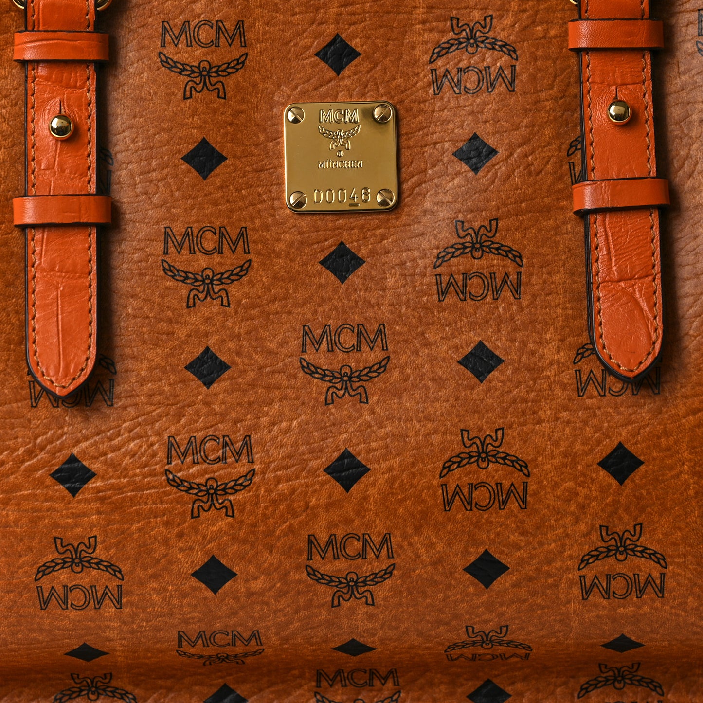 Visetos Calfskin Crocodile Embossed Double Zip Tote Cognac