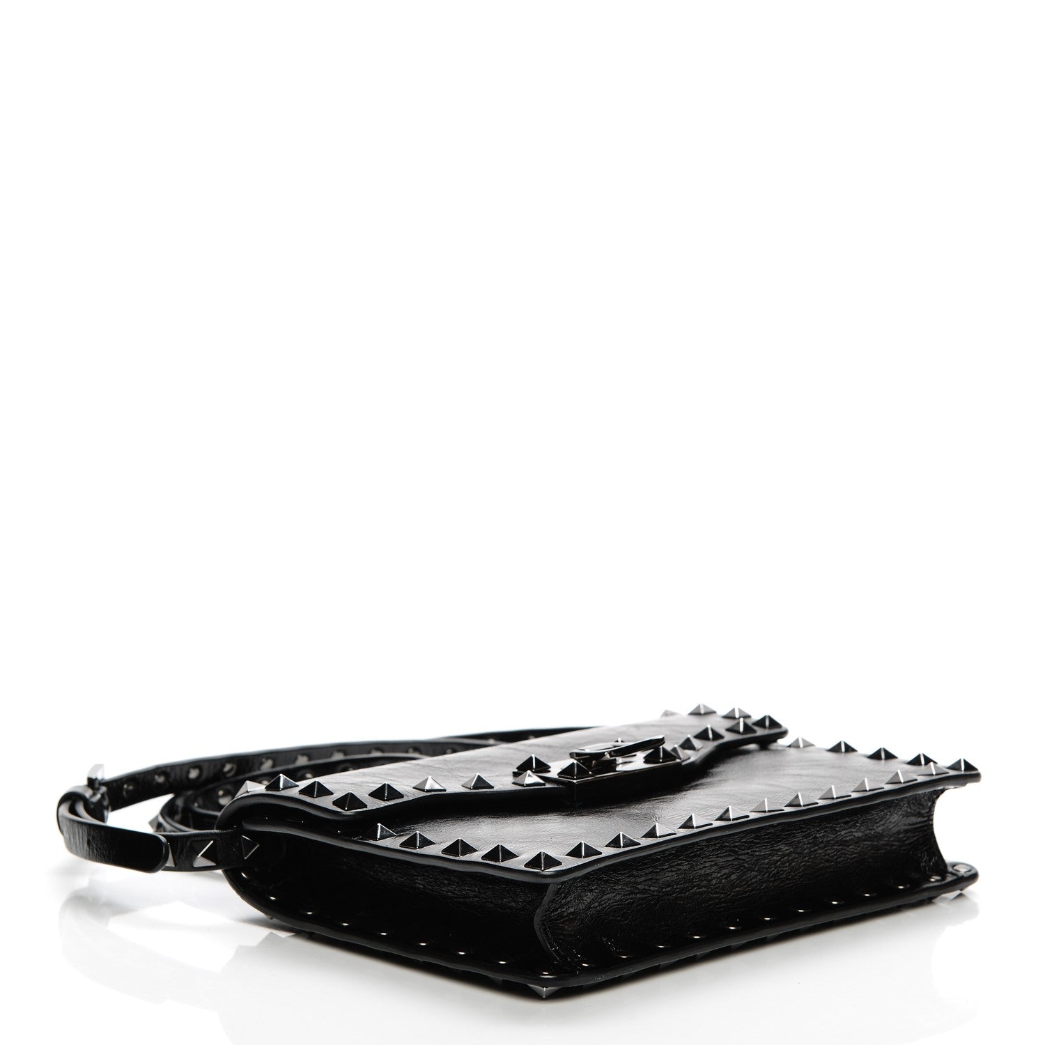 Valentino Garavani Craquele Calfskin Rockstud Shoulder Flap Bag Black 4 of 6