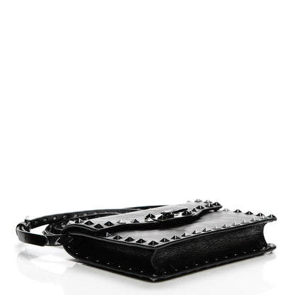 Valentino Garavani Craquele Calfskin Rockstud Shoulder Flap Bag Black 4 of 6