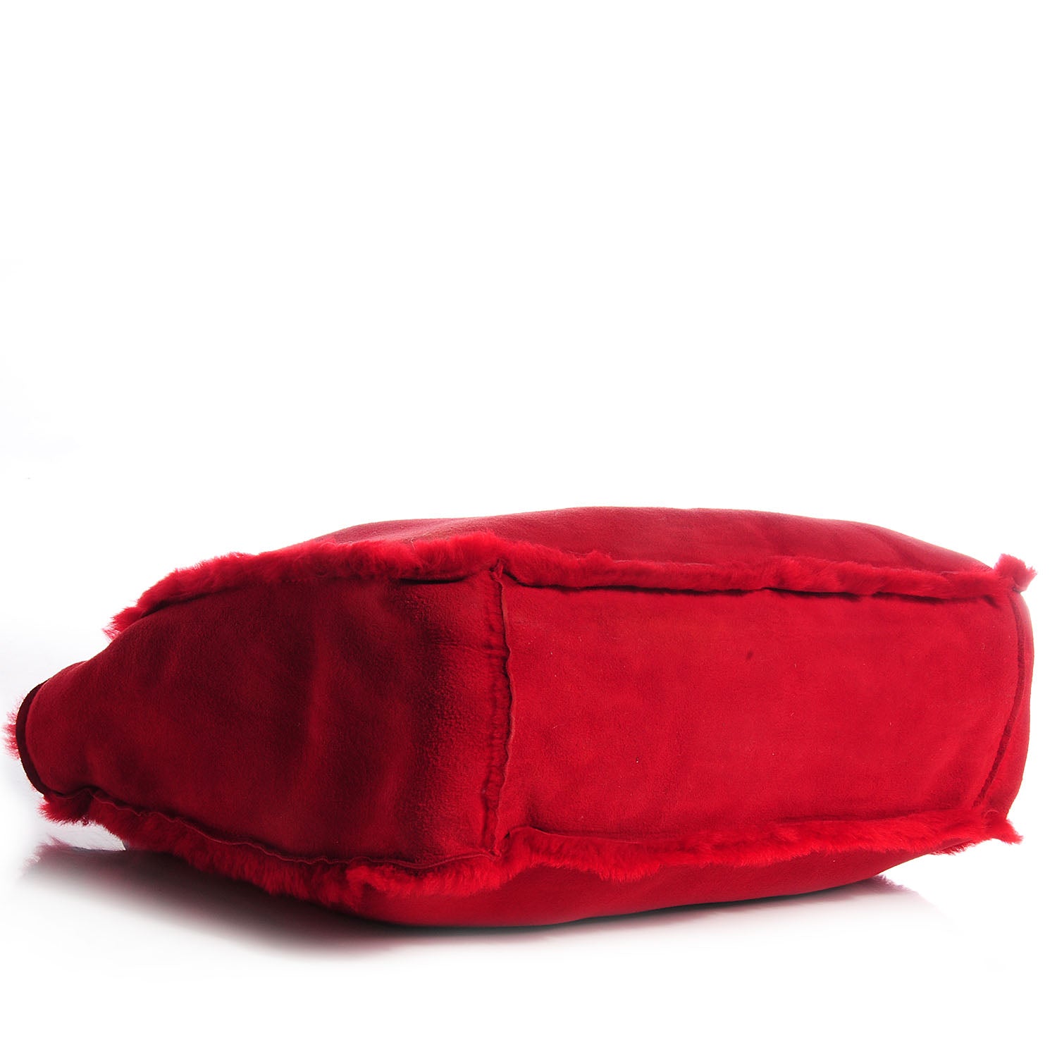 Chanel Suede Shearling Fur Handbag Red 4 of 8