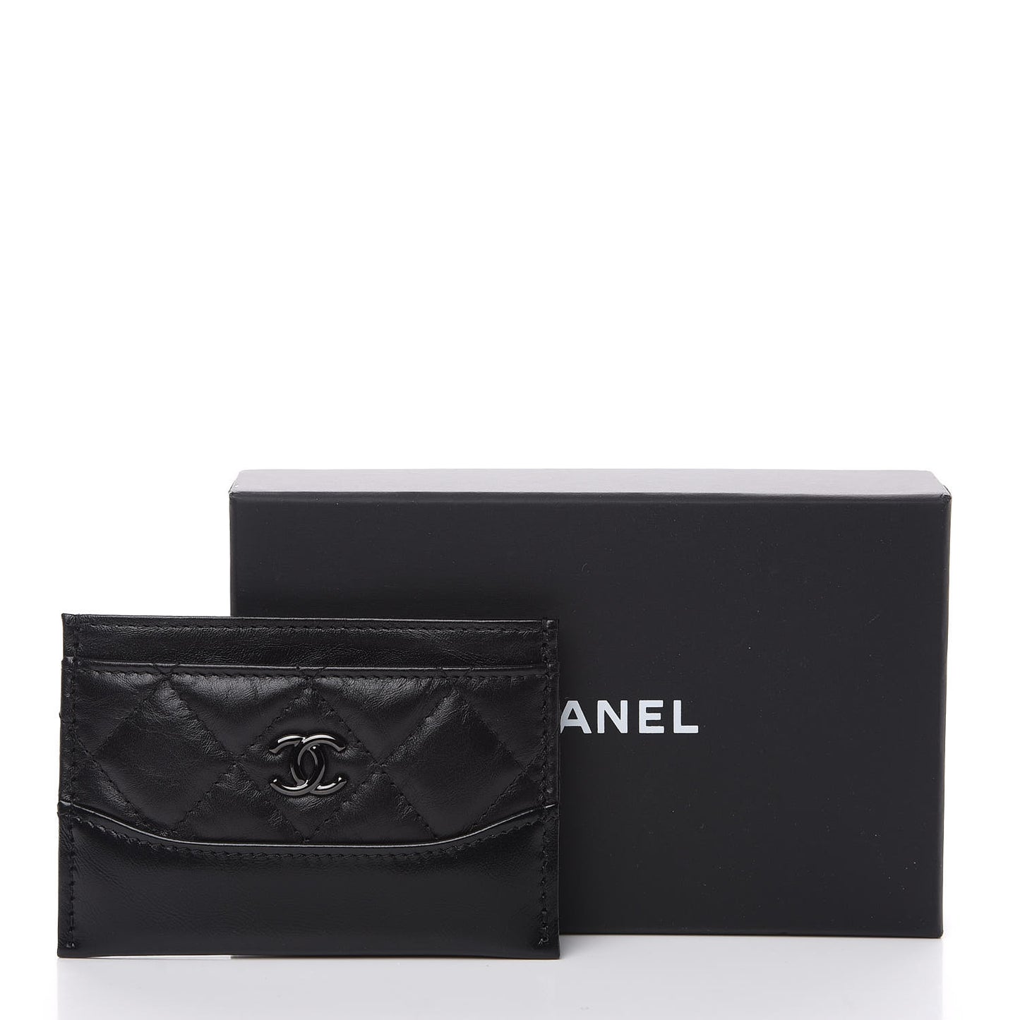 Aged Calfskin Quilted Gabrielle Card Holder Wallet So Black