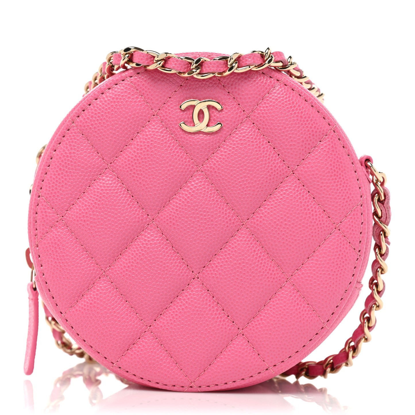 Caviar Quilted Round Clutch With Chain Pink