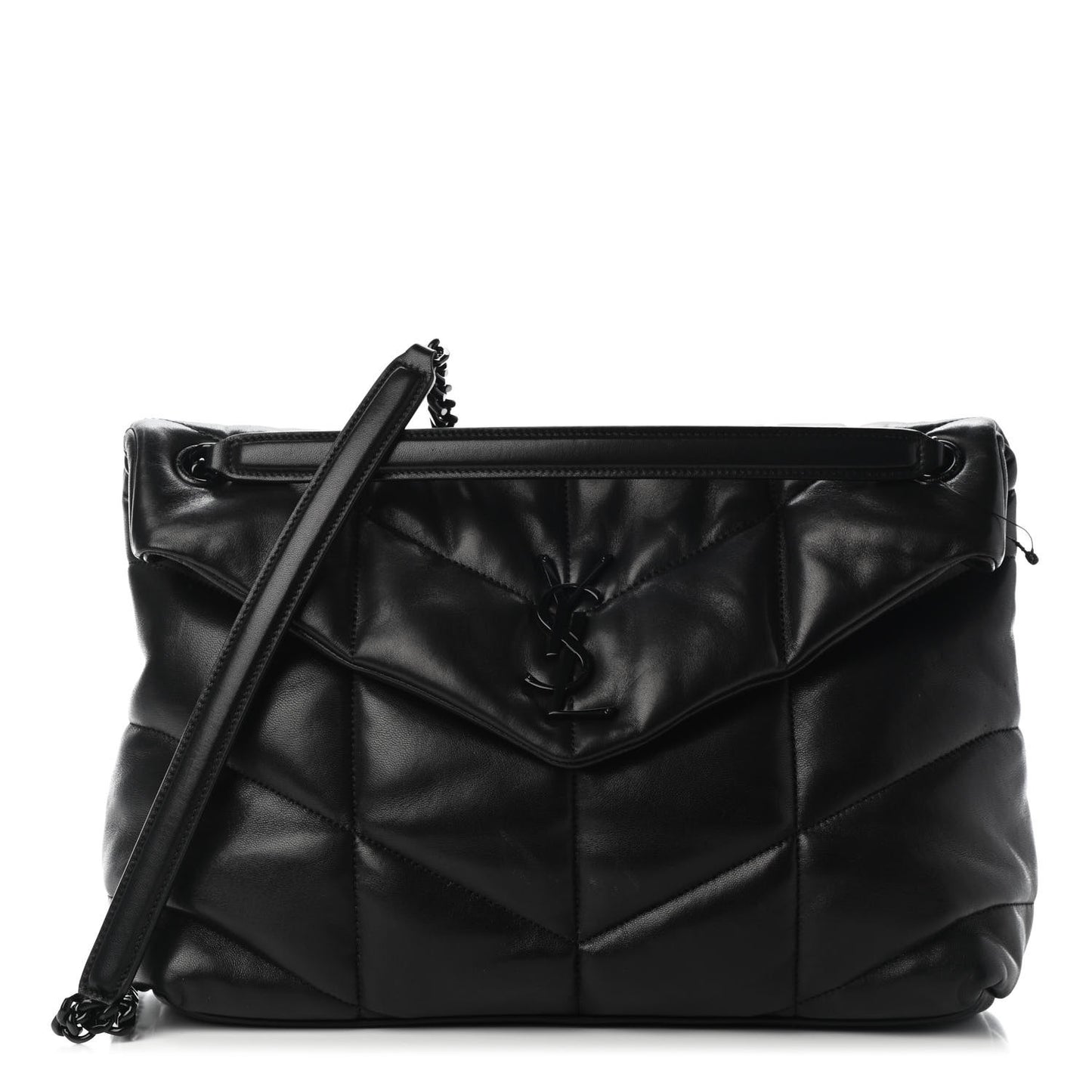 Lambskin Quilted Medium Loulou Puffer Monogram Chain Satchel Black