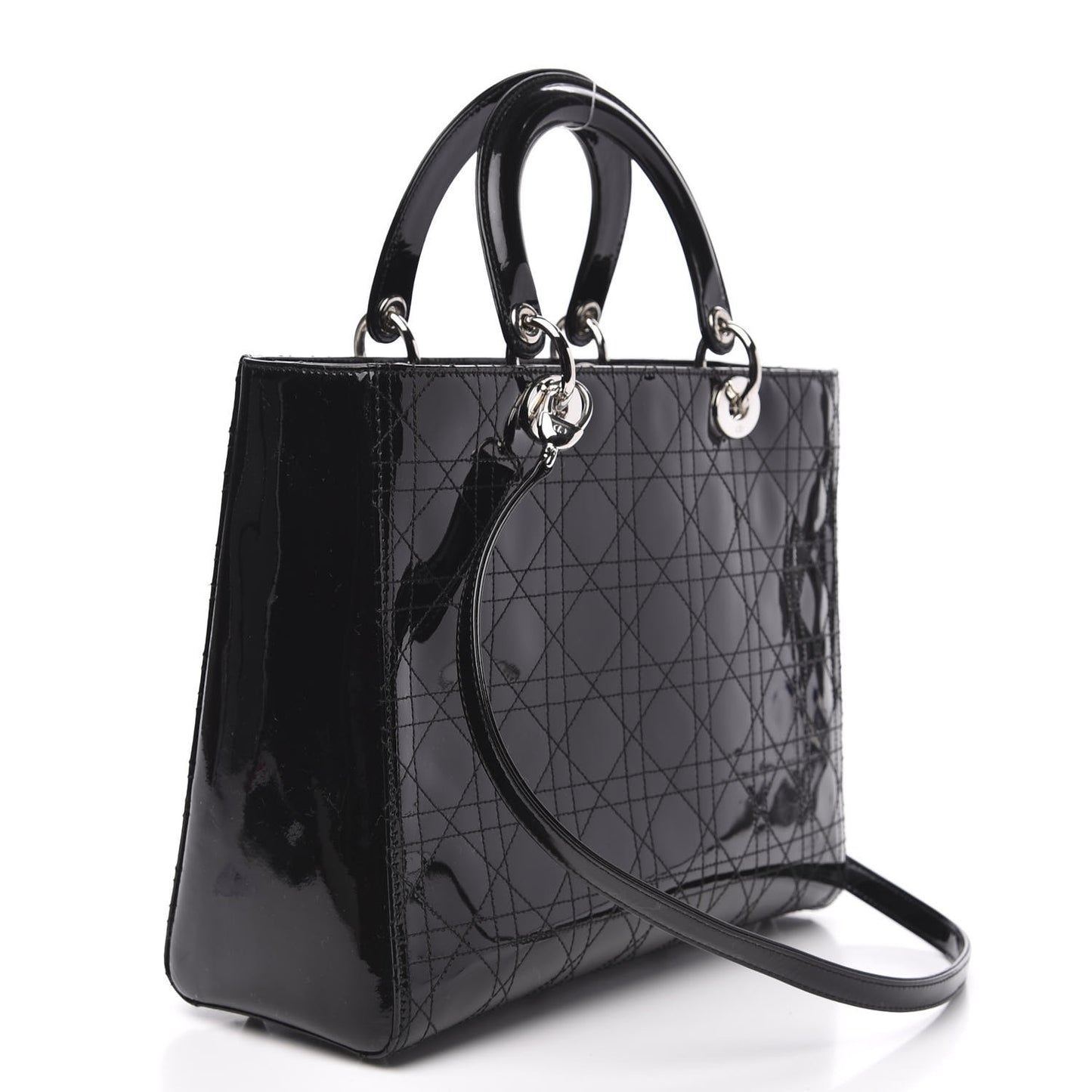 Patent Cannage Stitched Large Lady Dior Black