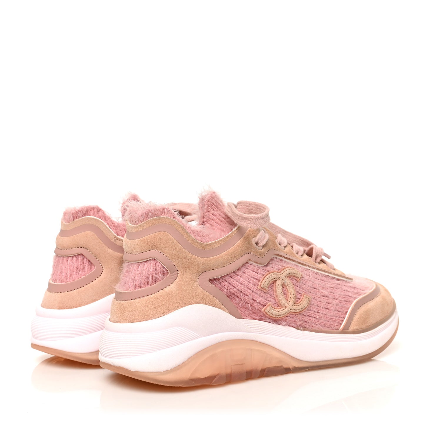 Suede Calfskin Stretch Fabric CC Sneakers 35 Pink