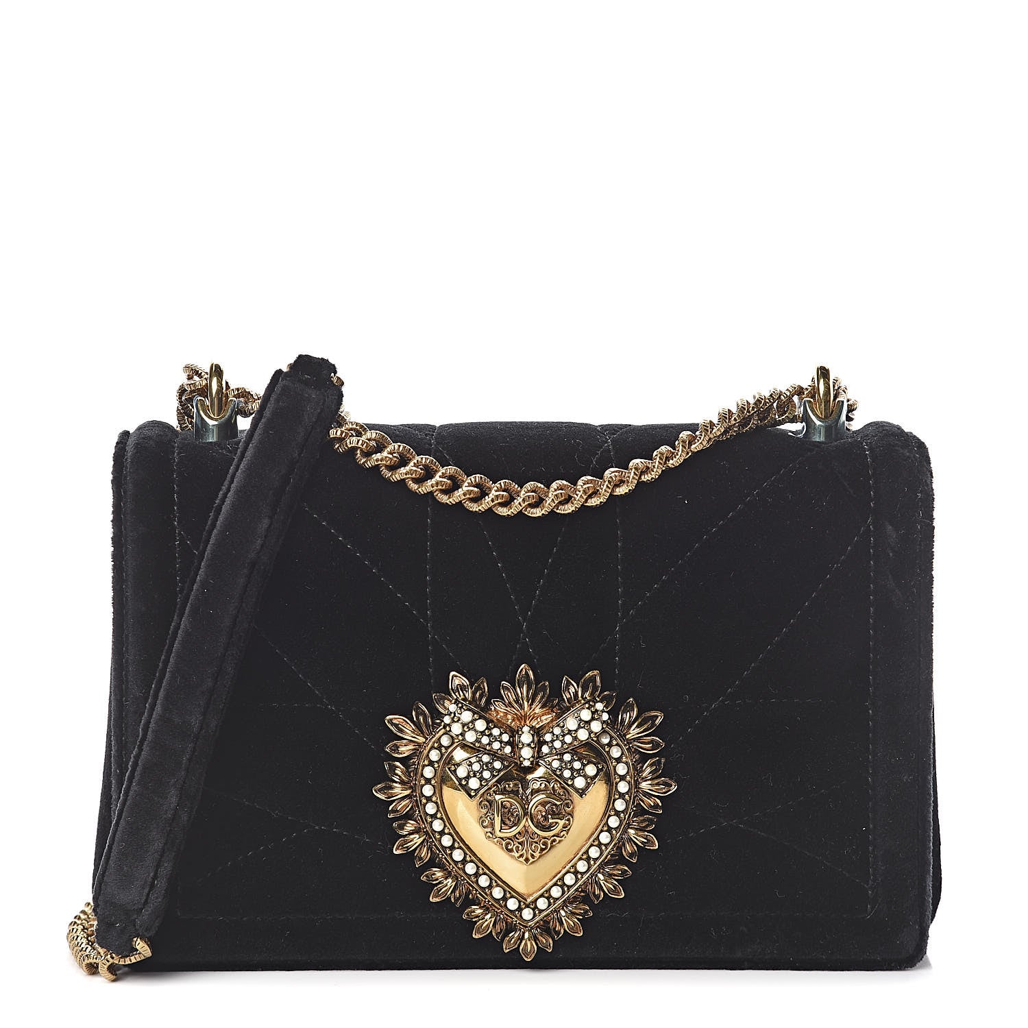 Dolce & Gabbana DOLCE &GABBANA Velvet Medium Devotion Crossbody Bag Black 1 of 9