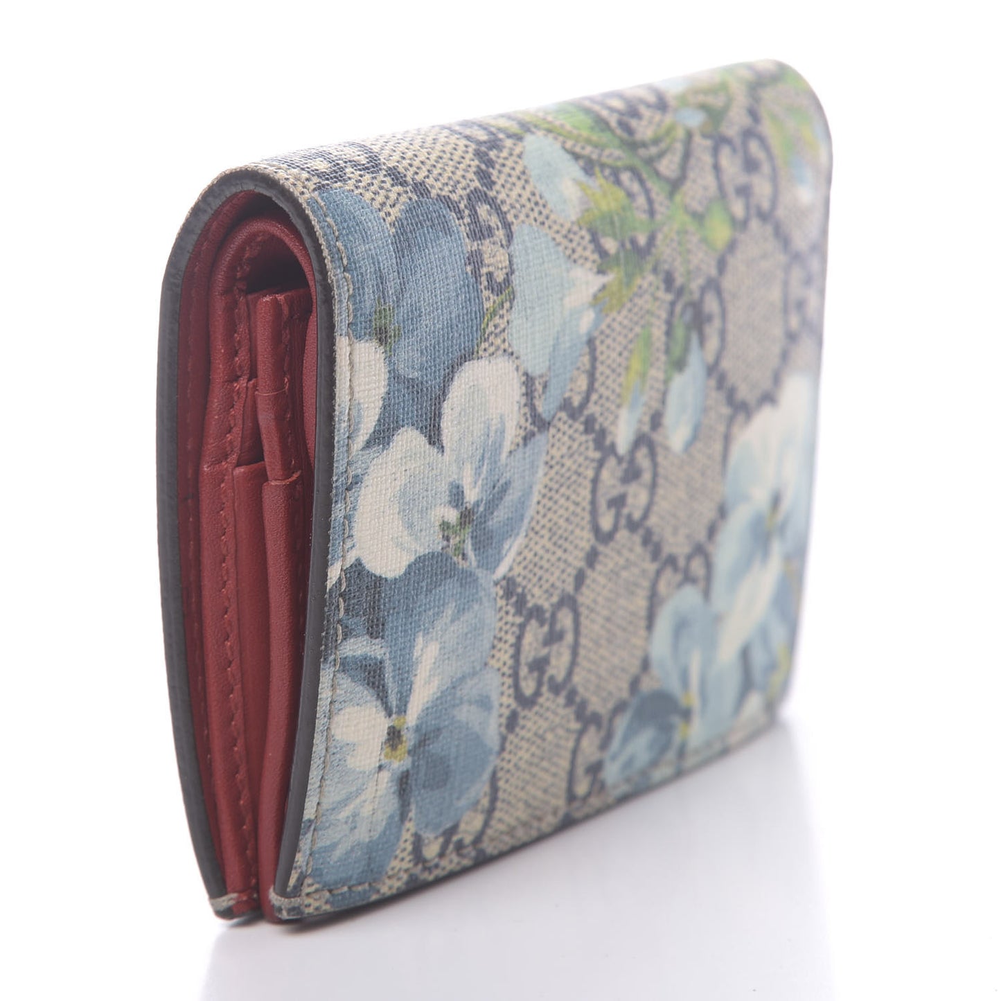GG Supreme Monogram Blooms Card Case Beige Blue Navy Hibiscus Red