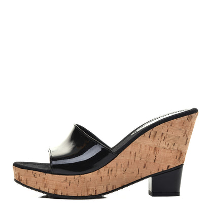 Fendi Patent Cork Wedge Sandals 37 Black 1 of 7