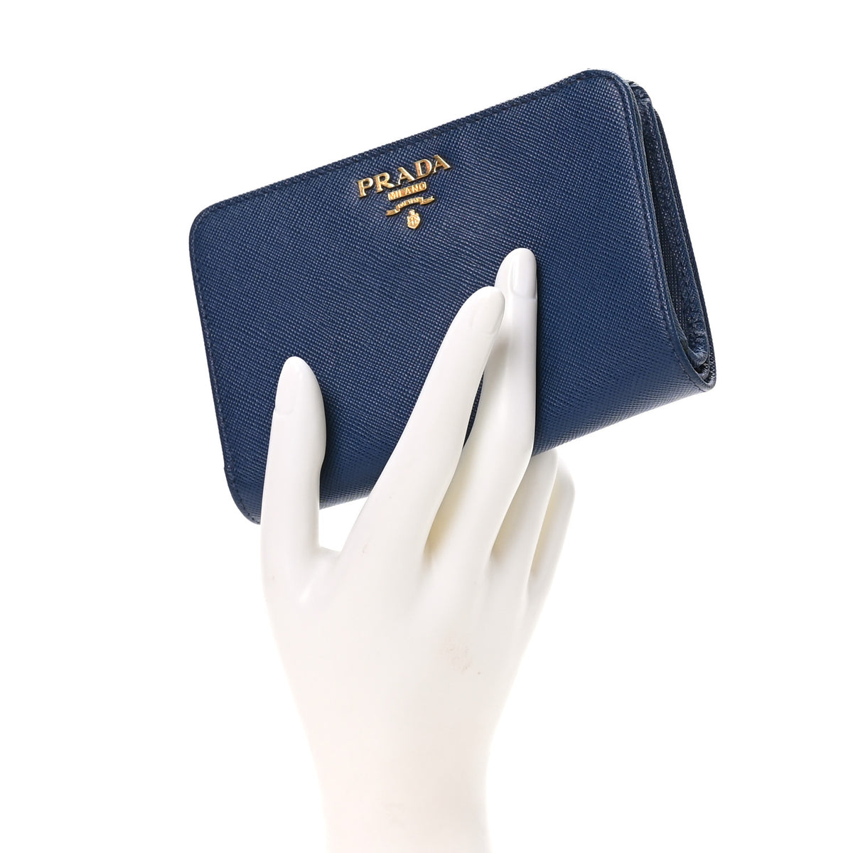 Prada Saffiano Metal Compact Wallet Bluette 2 of 9