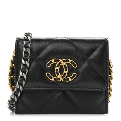 Chanel Lambskin Quilted Chanel 19 Flap Coin Purse With Chain Black 1 of 8