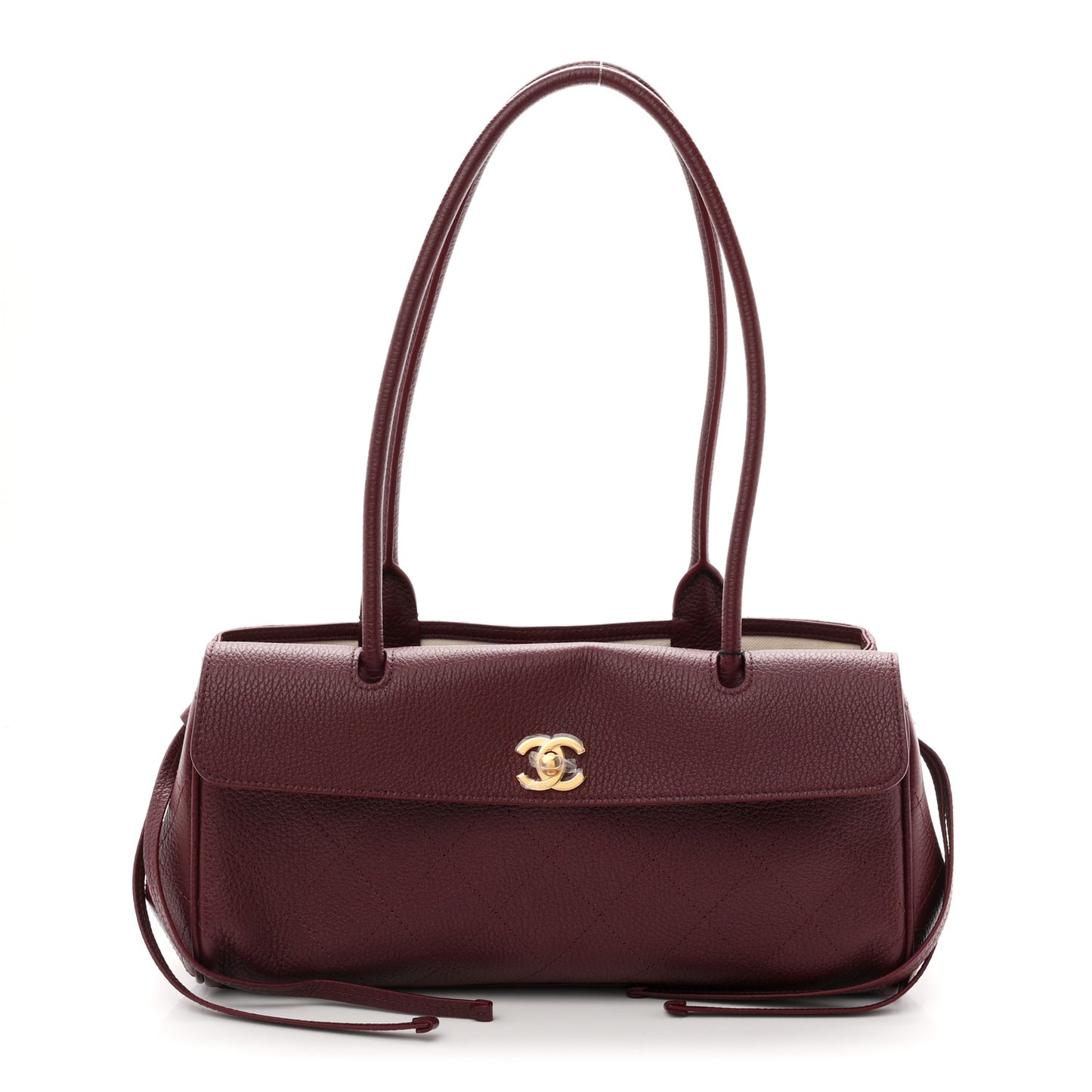 Grained Calfskin Stitched Urban Essentials Small Shopping Bag Burgundy
