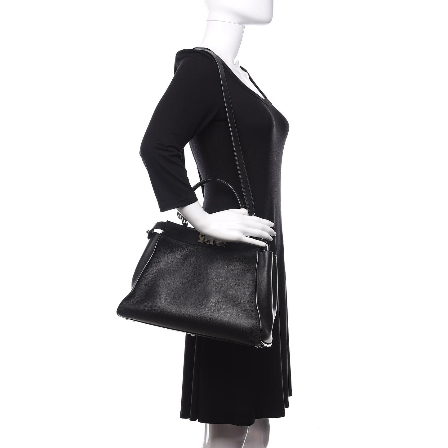 Vitello Dolce Shiny Nappa Plexglass Granite Medium Peekaboo Iconic Satchel Black