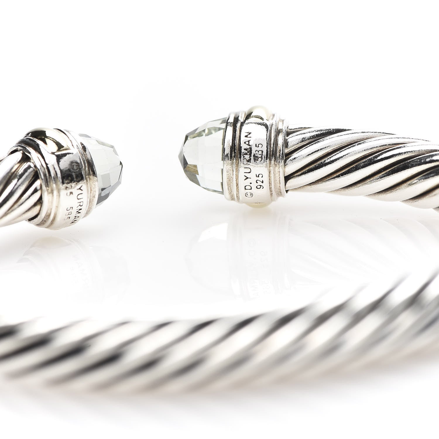 David Yurman Sterling Silver 14K Yellow Gold Prasiolite 7mm Cable Classics Bracelet 4 of 5