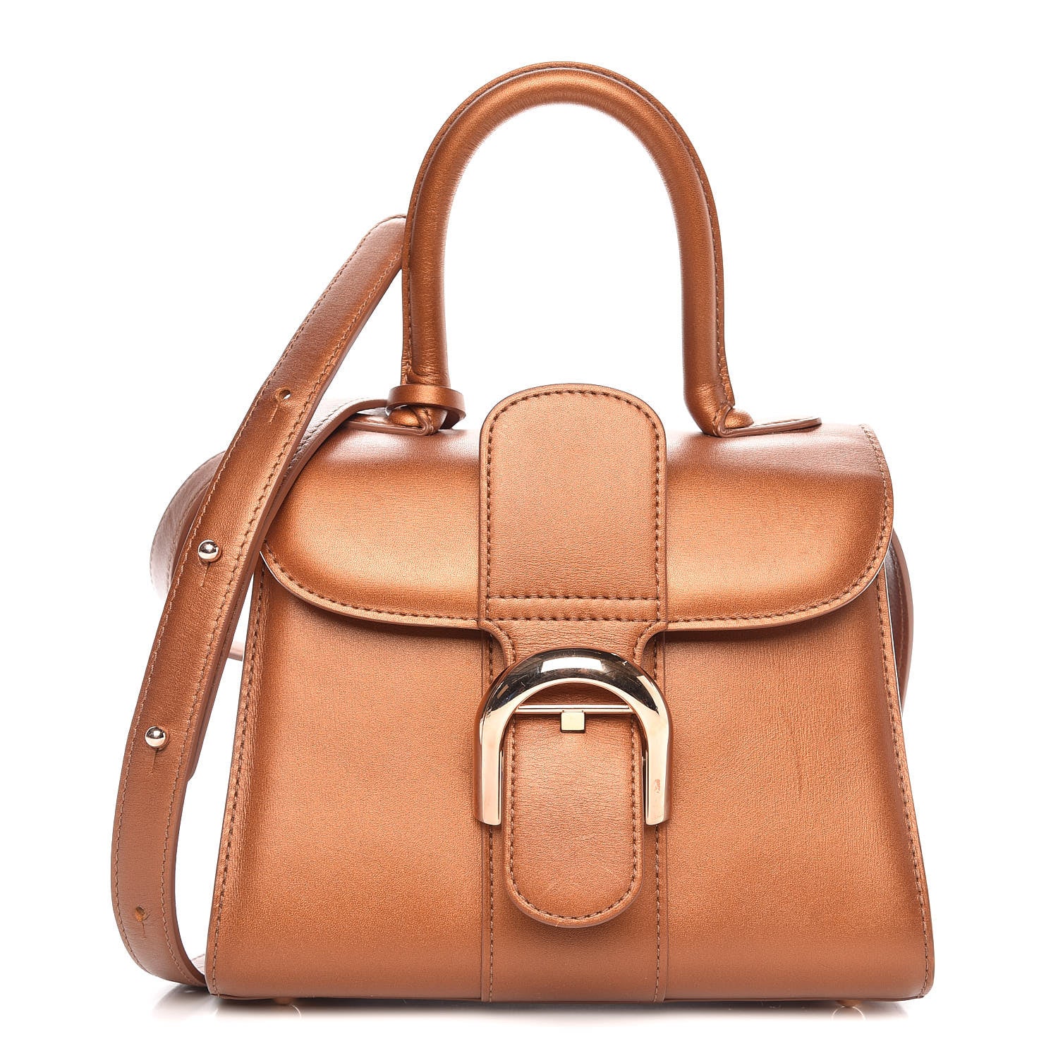 Delvaux Metallic Calfskin Mini Brillant Satchel Camel 1 of 16