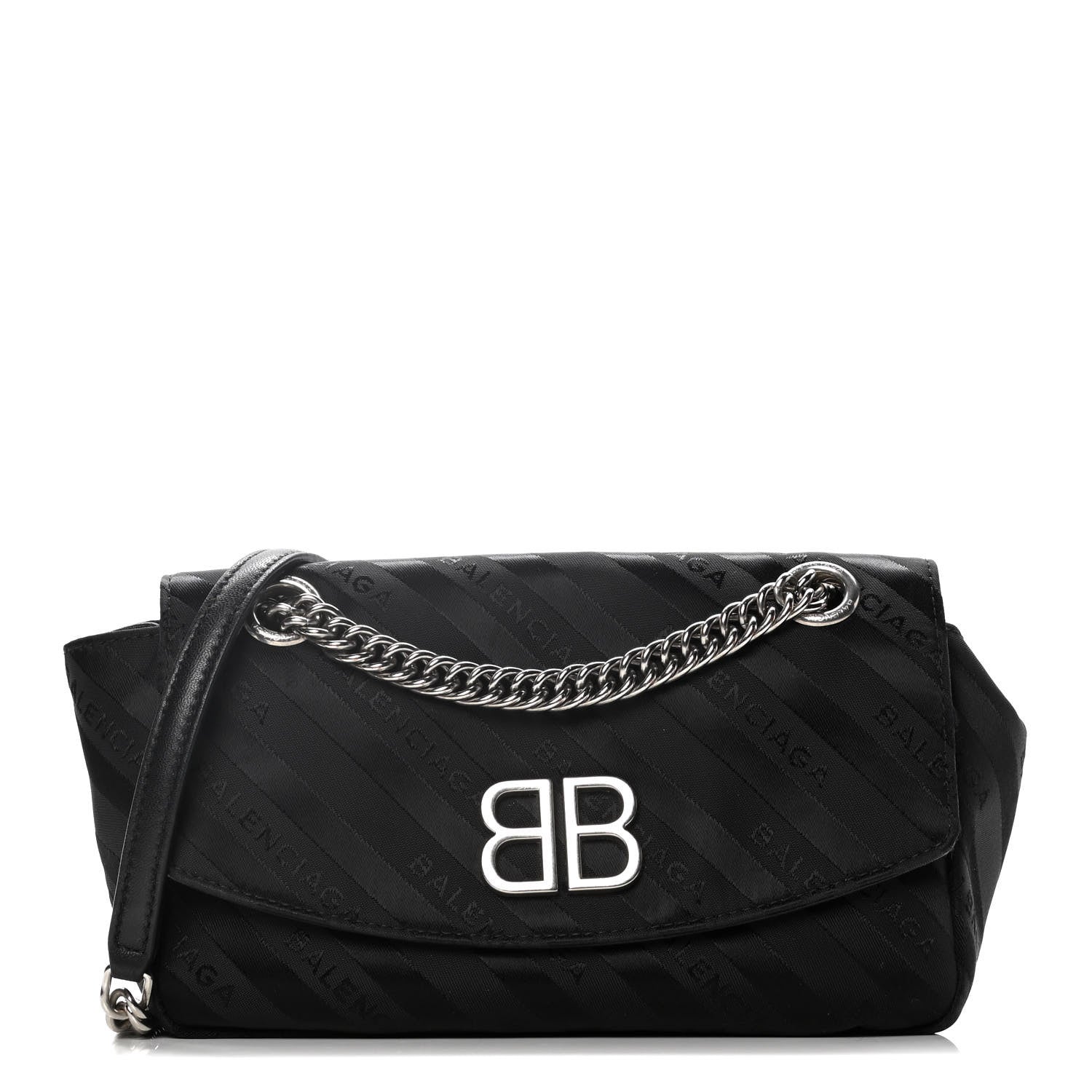 Balenciaga Nylon Jacquard Diagonal Logo S BB Round Shoulder Bag Black 1 of 12