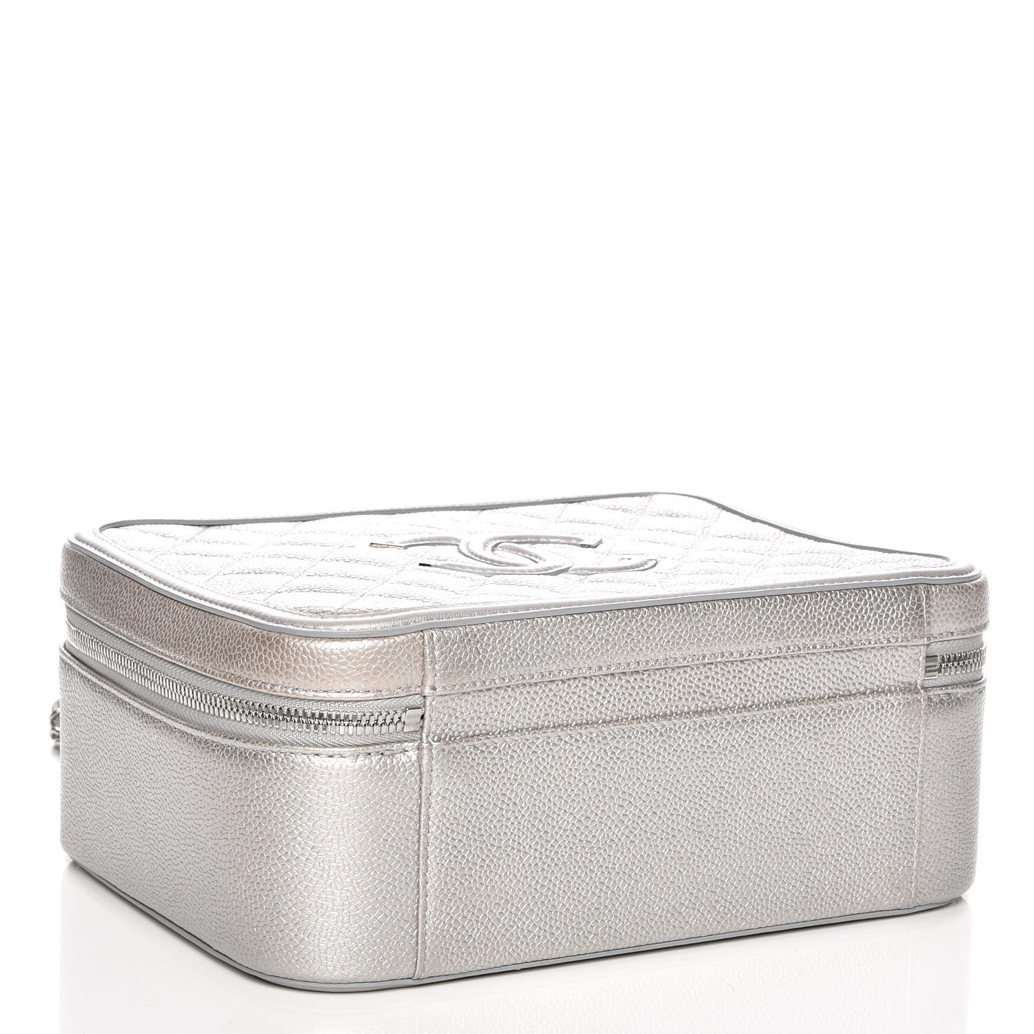 Chanel Metallic Caviar Quilted Large CC Filigree Vanity Case Silver 4 of 7