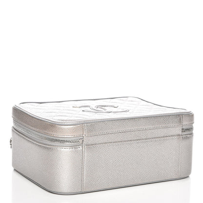 Chanel Metallic Caviar Quilted Large CC Filigree Vanity Case Silver 4 of 7