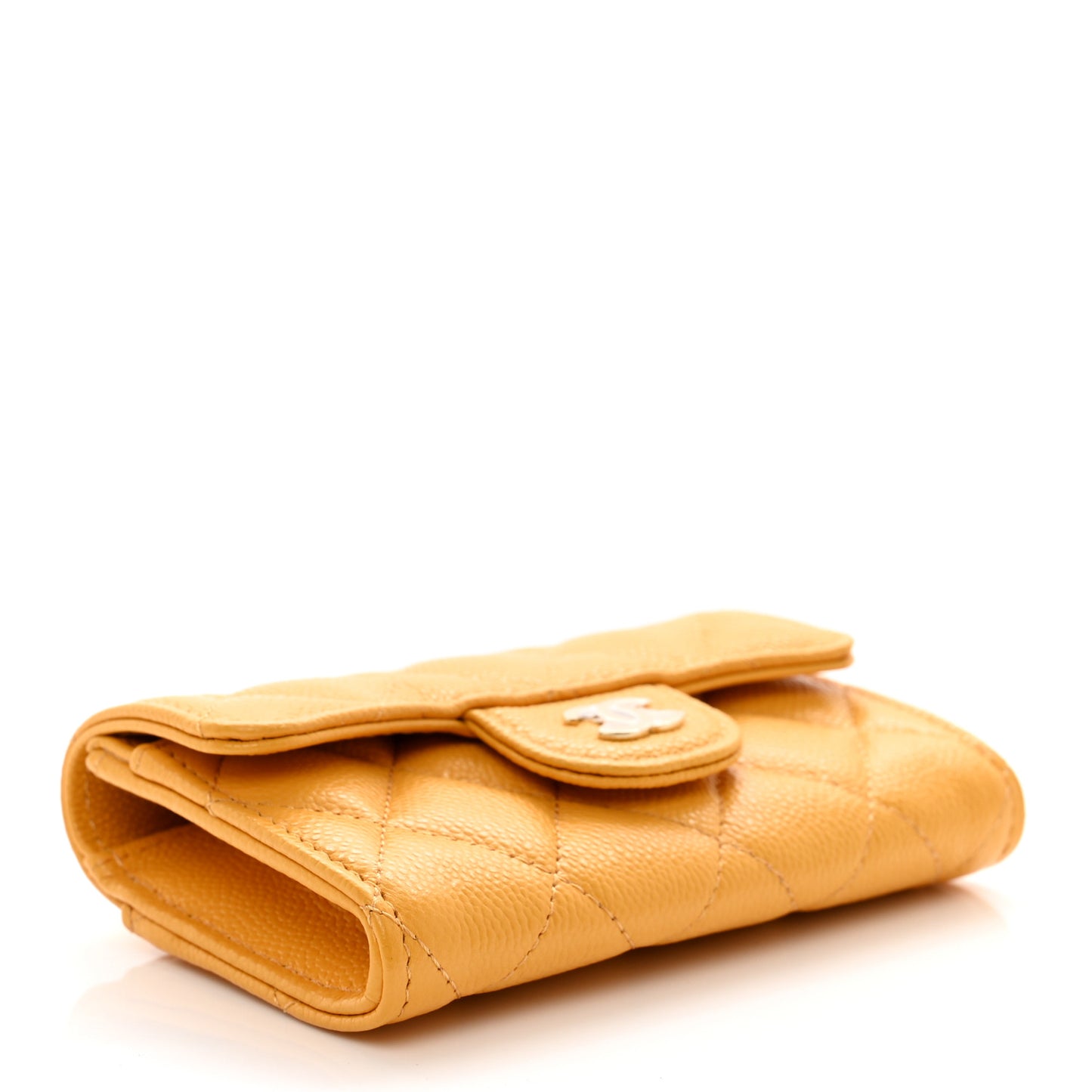 Caviar Quilted Flap Card Holder Wallet Yellow