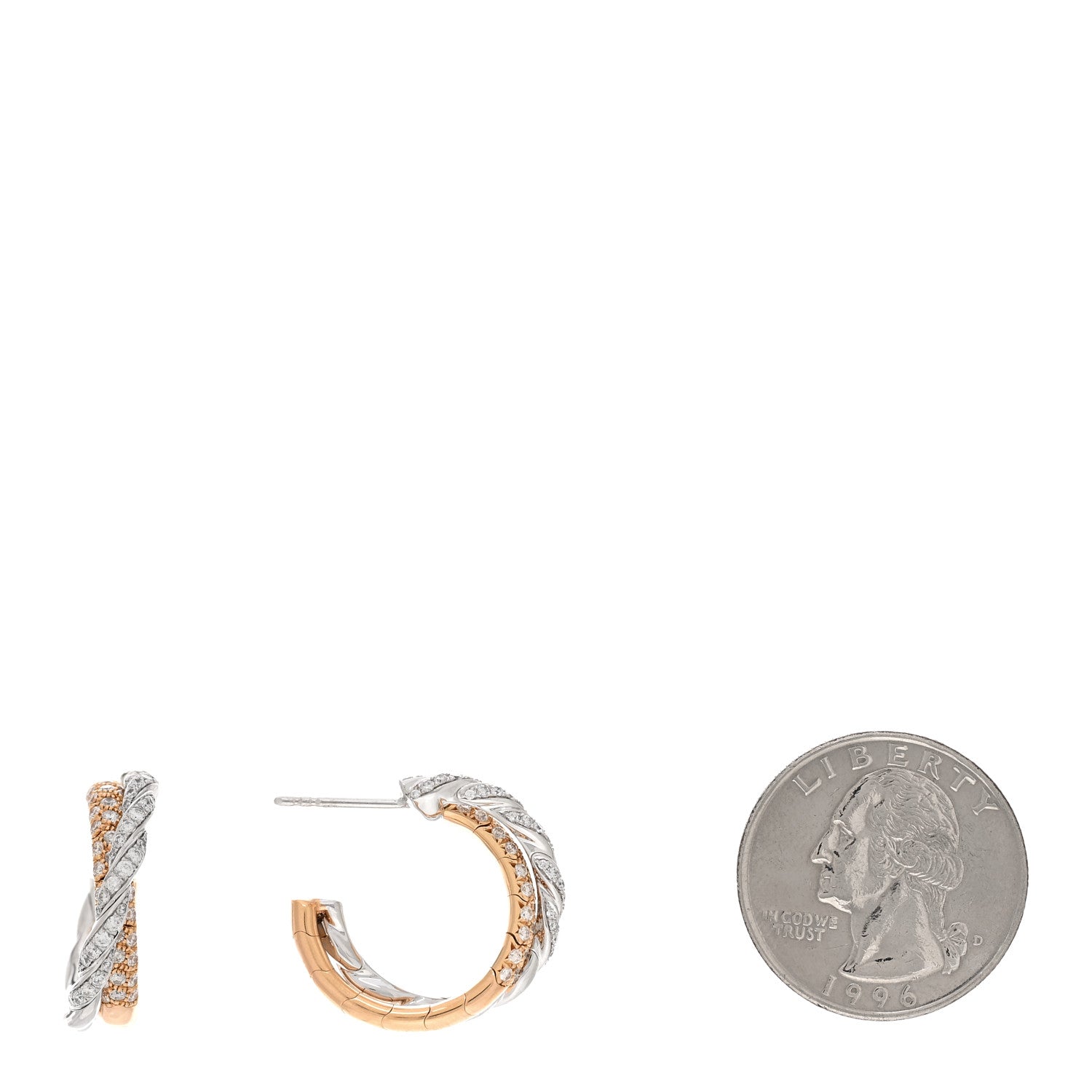 David Yurman 18K White Rose Gold Diamond Paveflex Hoop Earrings 2 of 5