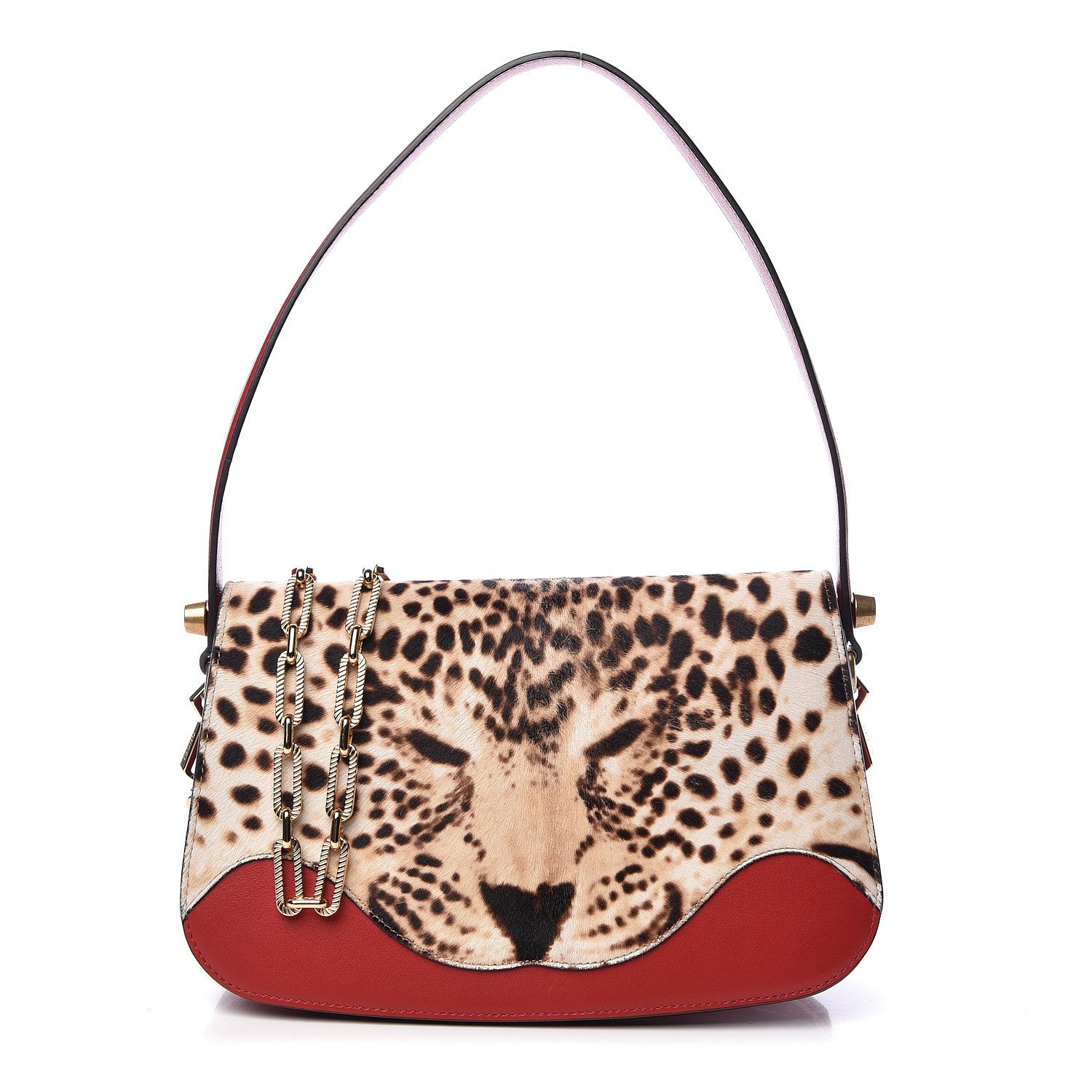 Gucci Calf Hair Leopard Print Shoulder Bag Red 1 of 12