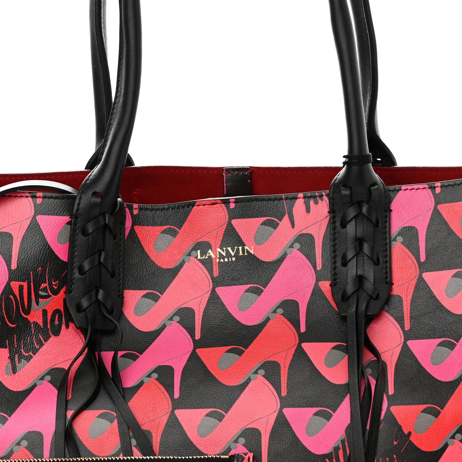 Lanvin Calfskin Shoe Printed Small Shopper Black 8 of 10