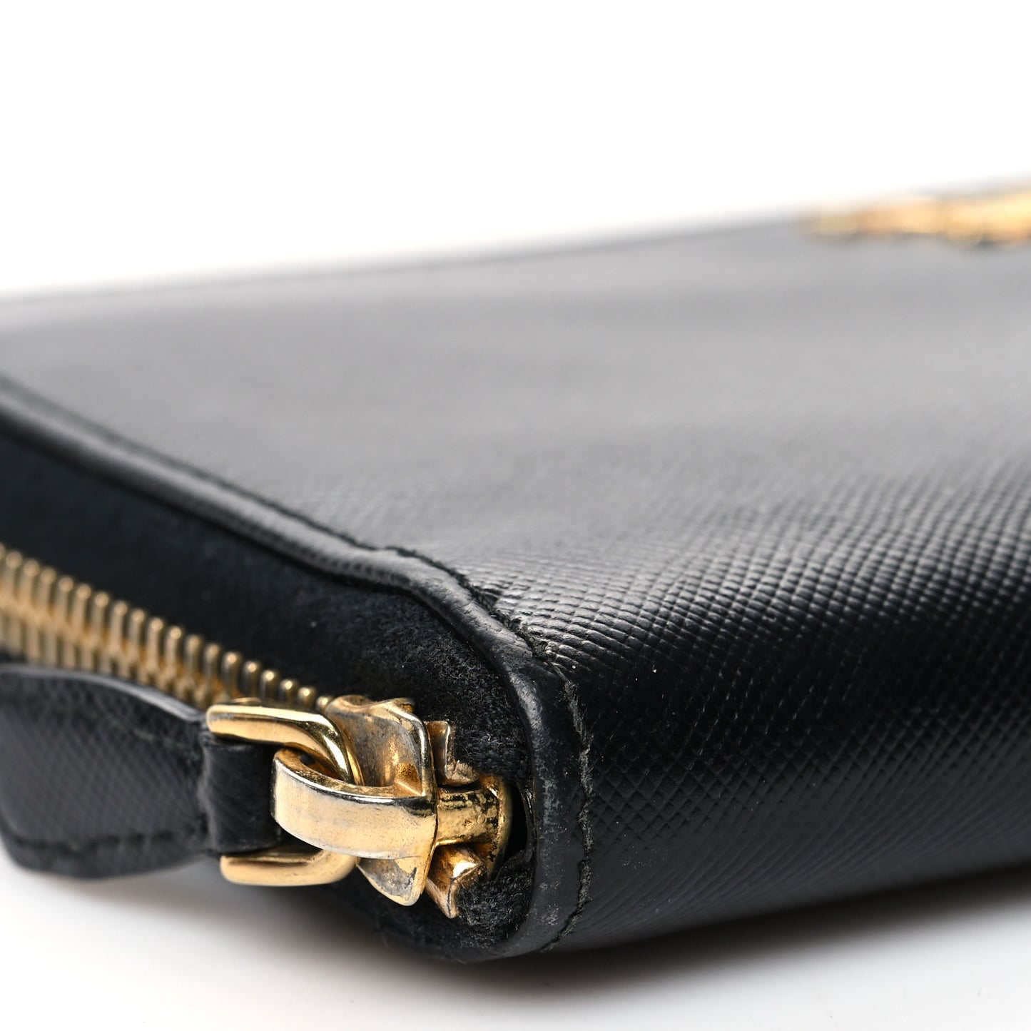 Saffiano Metal Zip Around Wallet Black