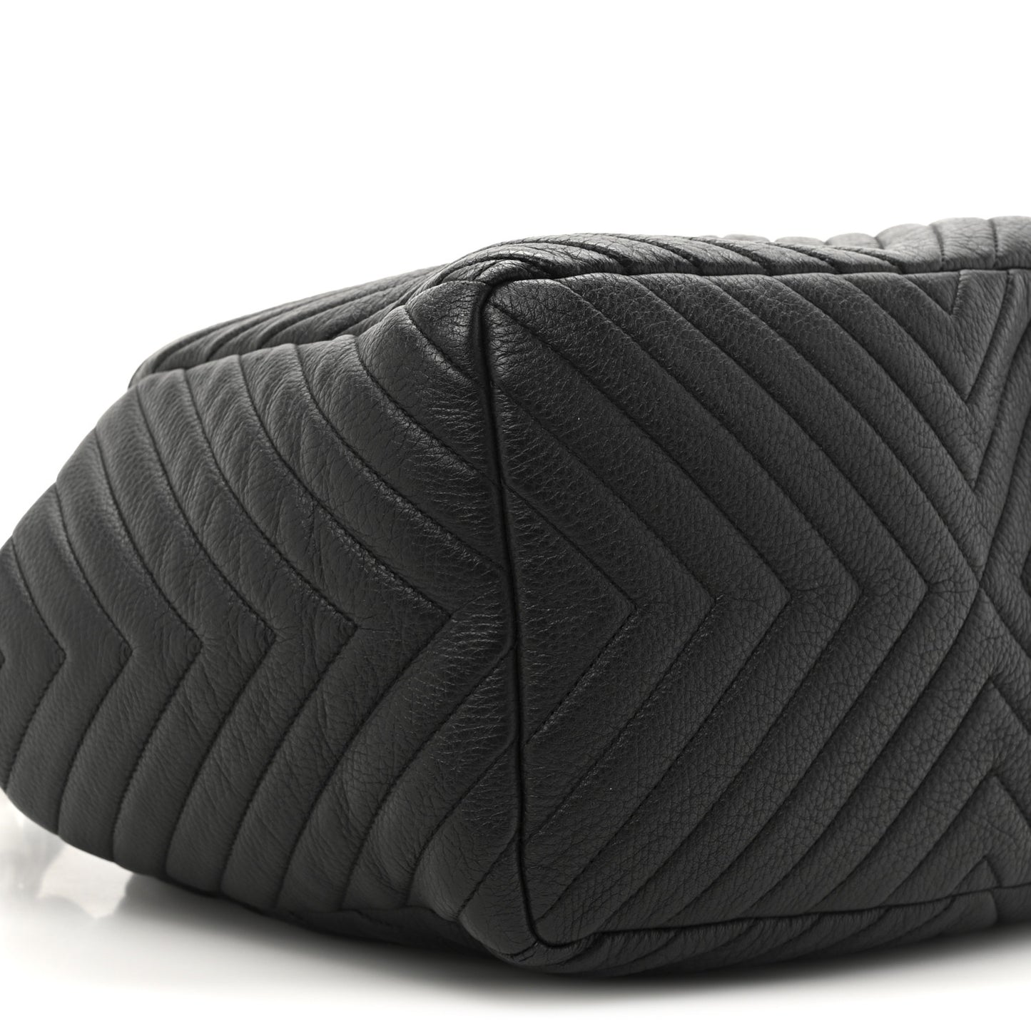 Deerskin Chevron Medium CC Chain Bucket Drawstring Bag Black