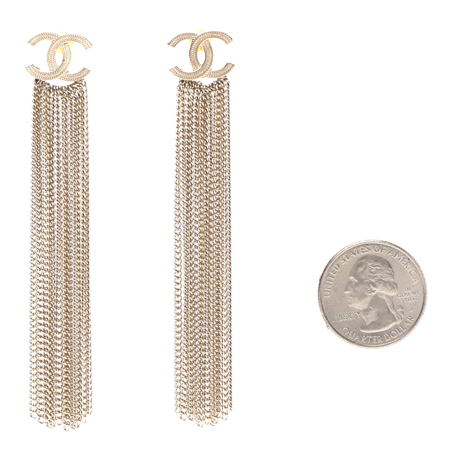 Chanel Metal CC Multi Strand Chain Drop Earrings Gold 2 of 4