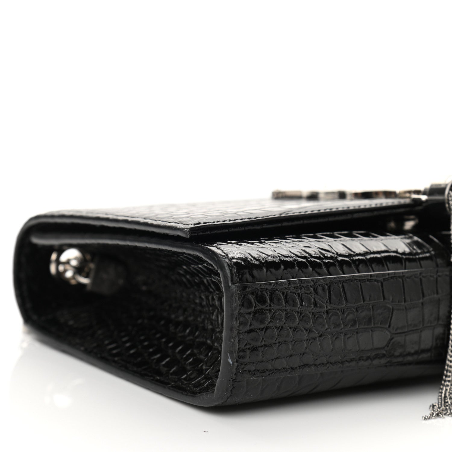 Saint Laurent Calfskin Crocodile Embossed Small Classic Monogram Kate Tassel Satchel Black 8 of 9