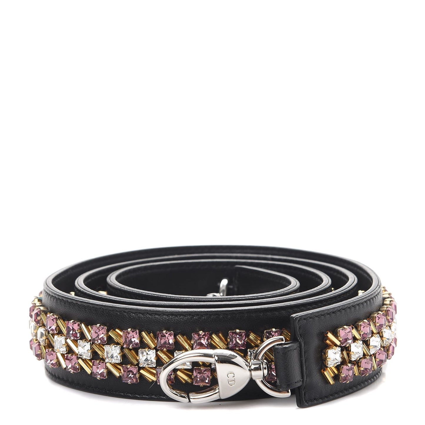 Lambskin Crystal Studded Shoulder Strap Black