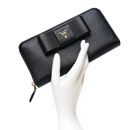 Prada Saffiano Fiocco Bow Zip Around Wallet Black 2 of 10