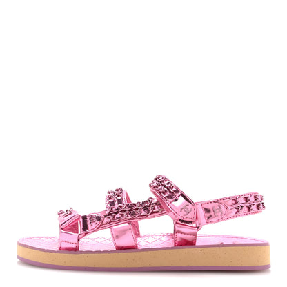 Chanel Metallic Laminated Goatskin Chain Flat Sandals 37.5 Pink 1 of 8