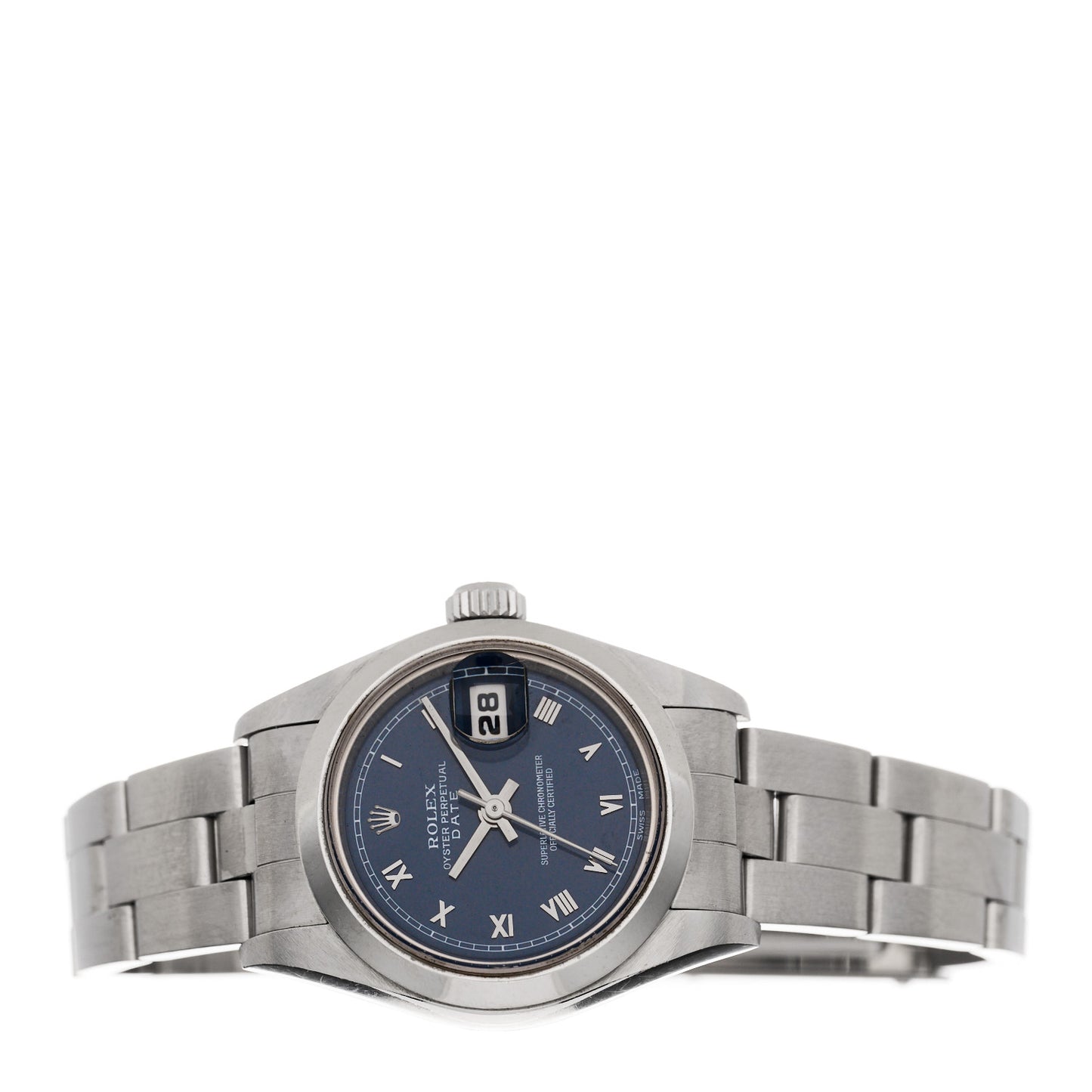 Stainless Steel 26mm Oyster Perpetual Date Watch Blue Roman 69160