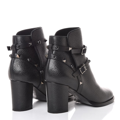 Valentino Garavani Pebbled Calfskin Onyx Rockstud Rolling Double Buckle 70mm Block Heel Ankle Boots 39 Black 4 of 9