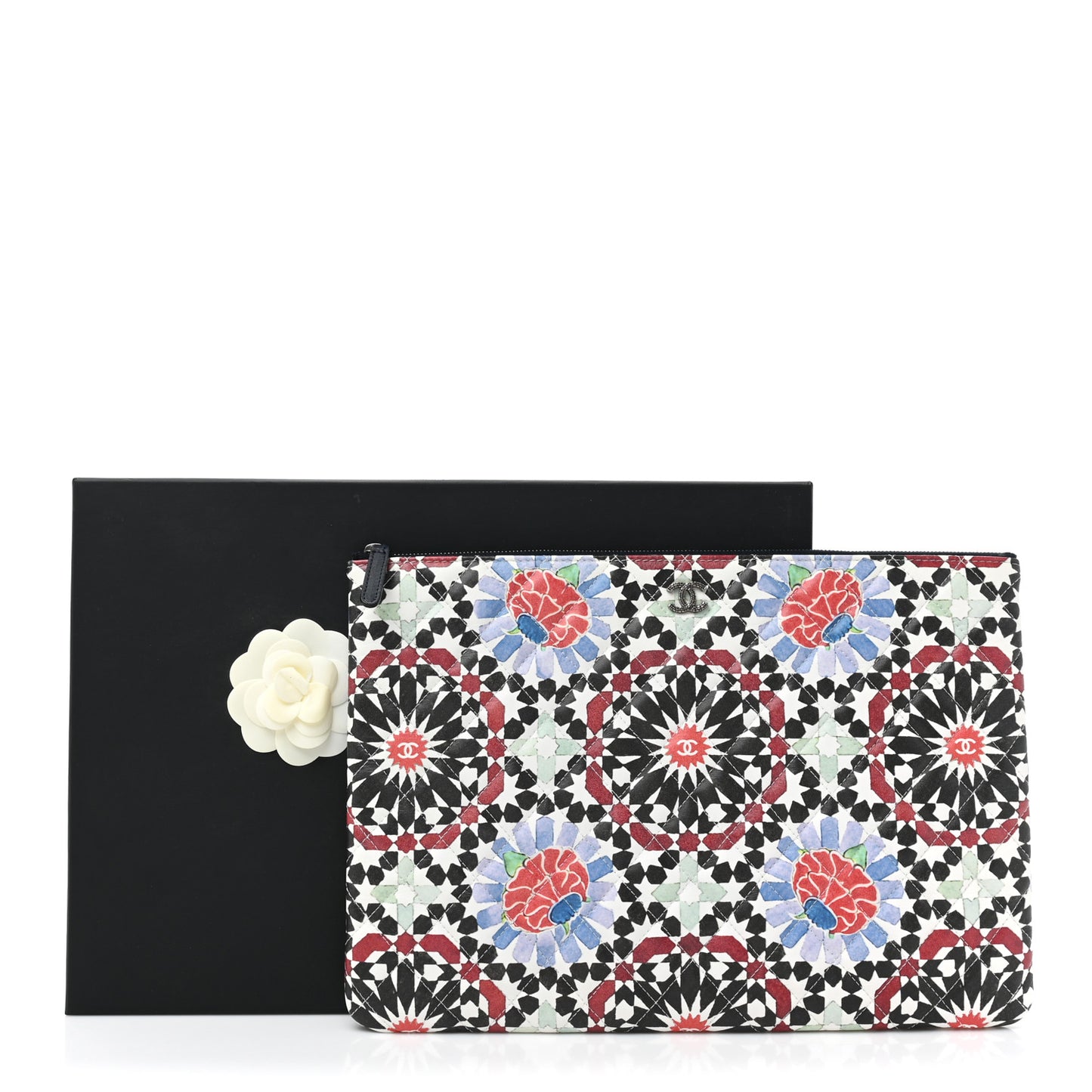 Glazed Lambskin Quilted Large Paris Dubai Cosmetic Case Multicolor