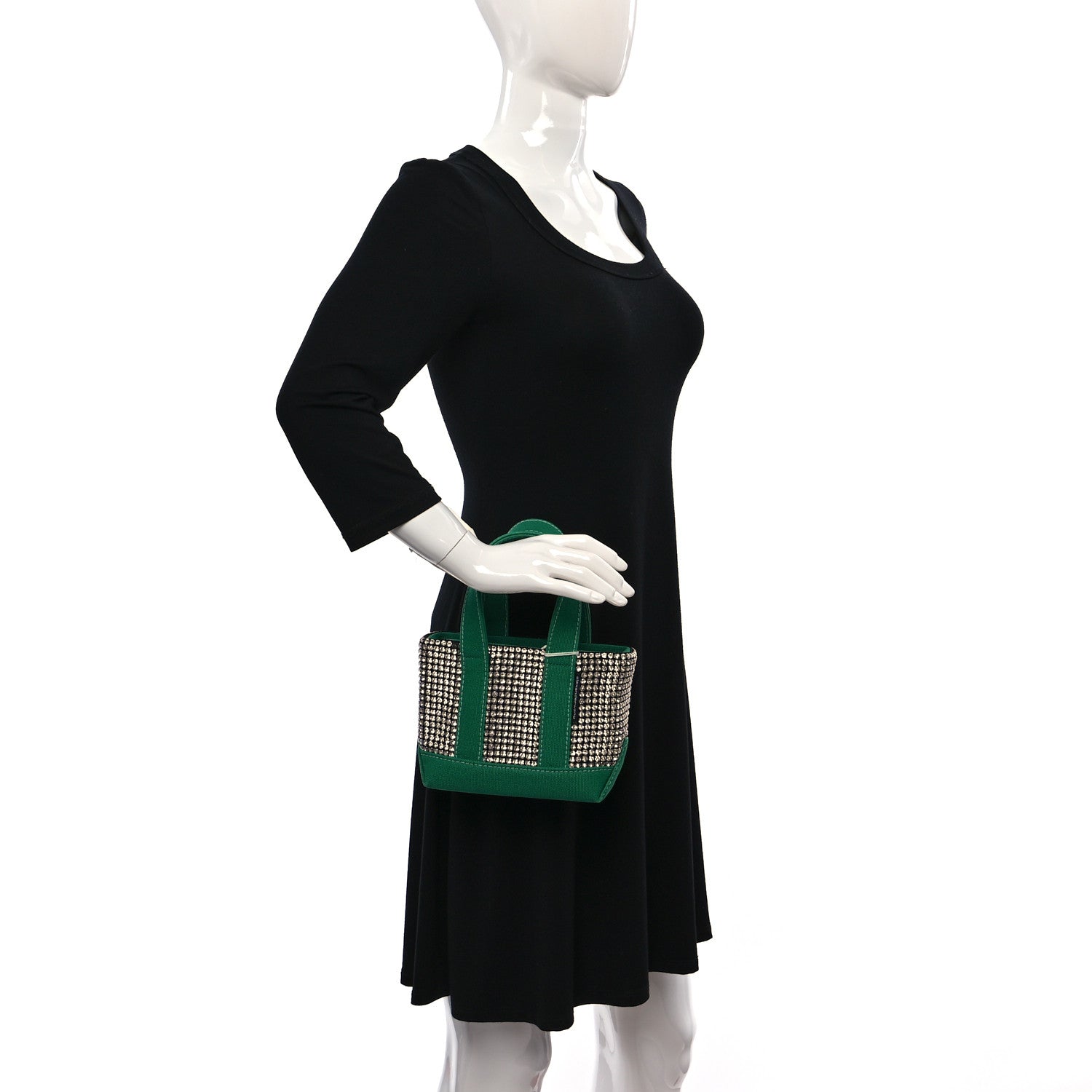 Alexander Wang Mesh Crystal Rhinestone Mini Cruiser Tote Green Silver 2 of 9