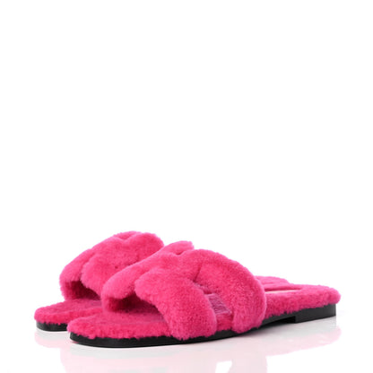 Hermes Woolskin Oran Sandals 37 Rose Fuchsia 3 of 7
