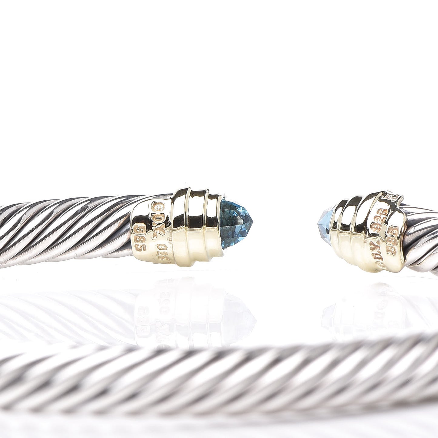 Sterling Silver 14K Yellow Gold Blue Topaz 5mm Cable Classics Petite Color Bracelet