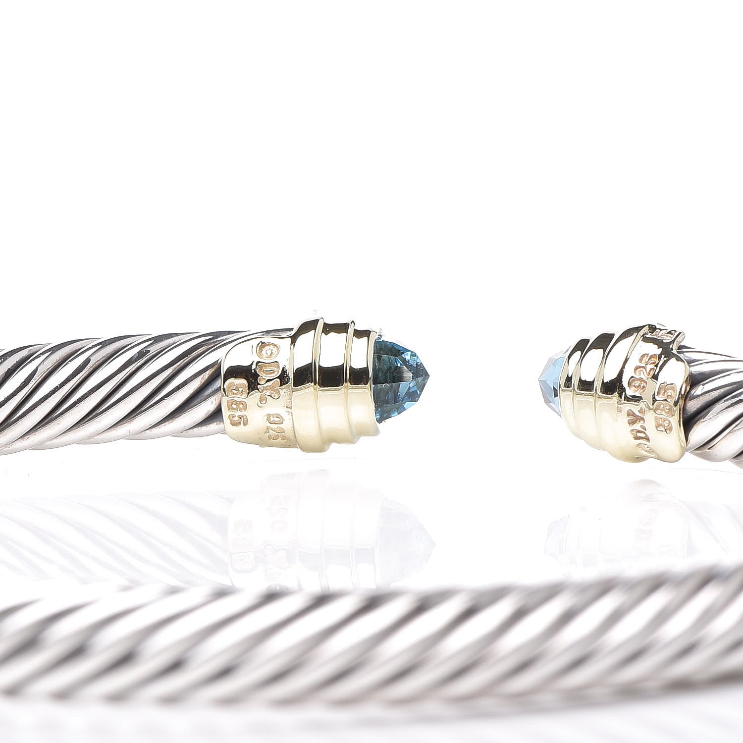 David Yurman Sterling Silver 14K Yellow Gold Blue Topaz 5mm Cable Classics Petite Color Bracelet 5 of 5