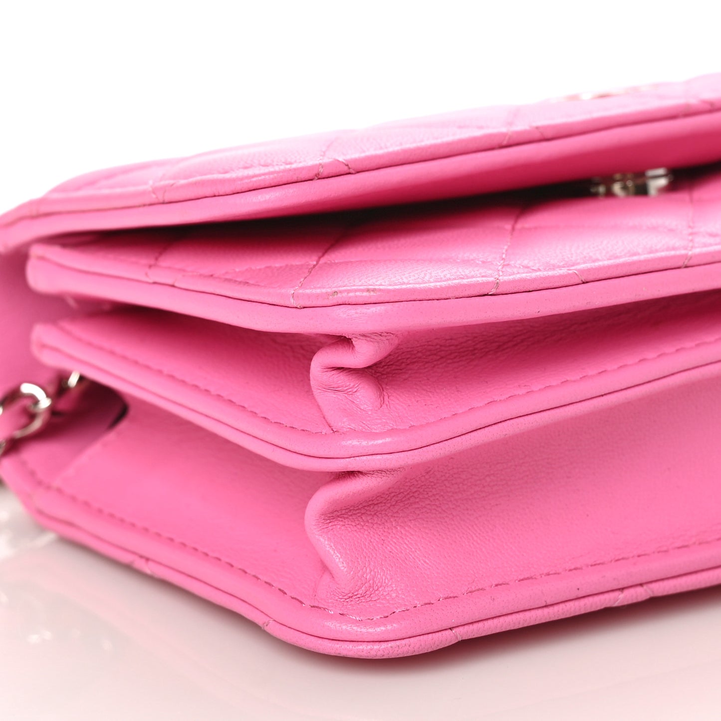 Lambskin Quilted Mini Wallet On Chain WOC Pink
