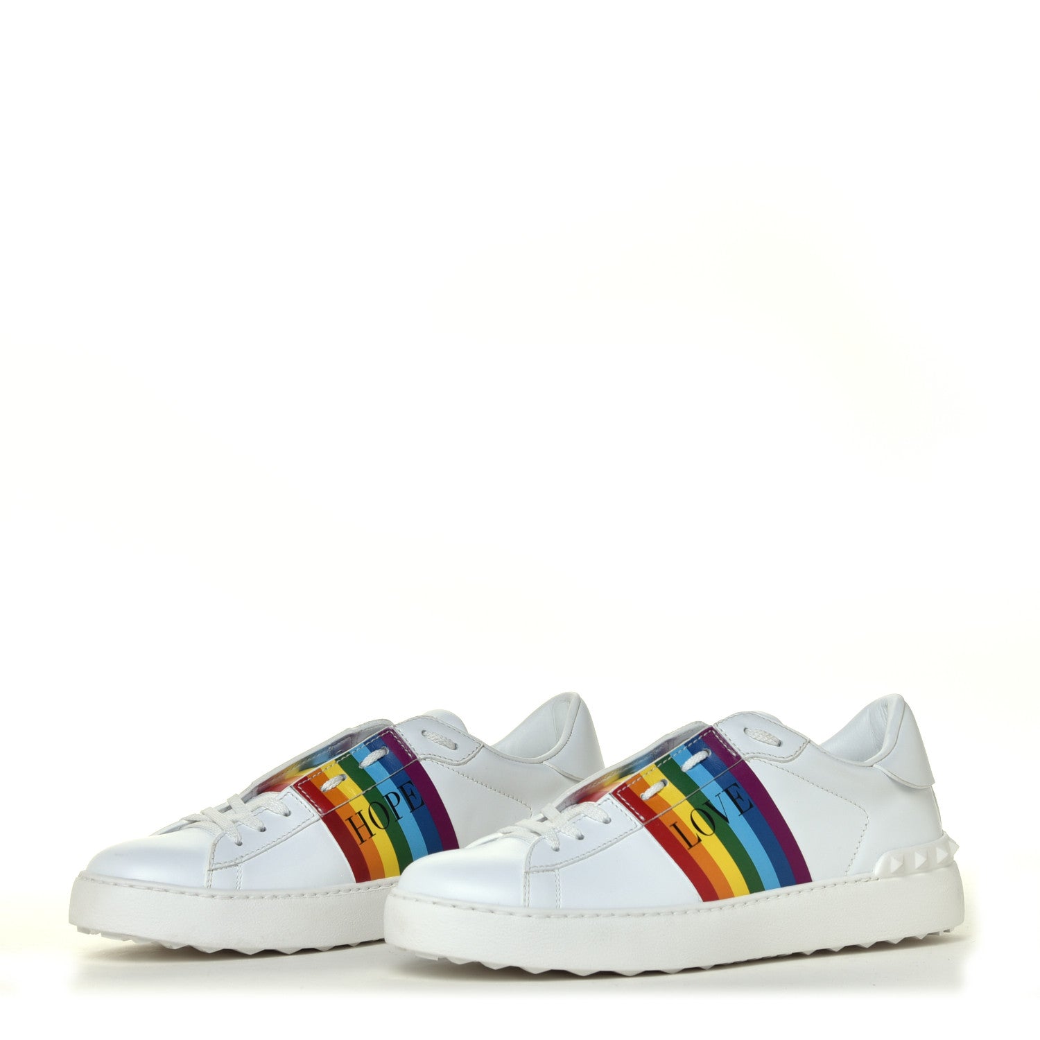 Valentino Garavani Calfskin Rainbow Printed Rockstud Open Sneakers 40 White Multicolor 3 of 16