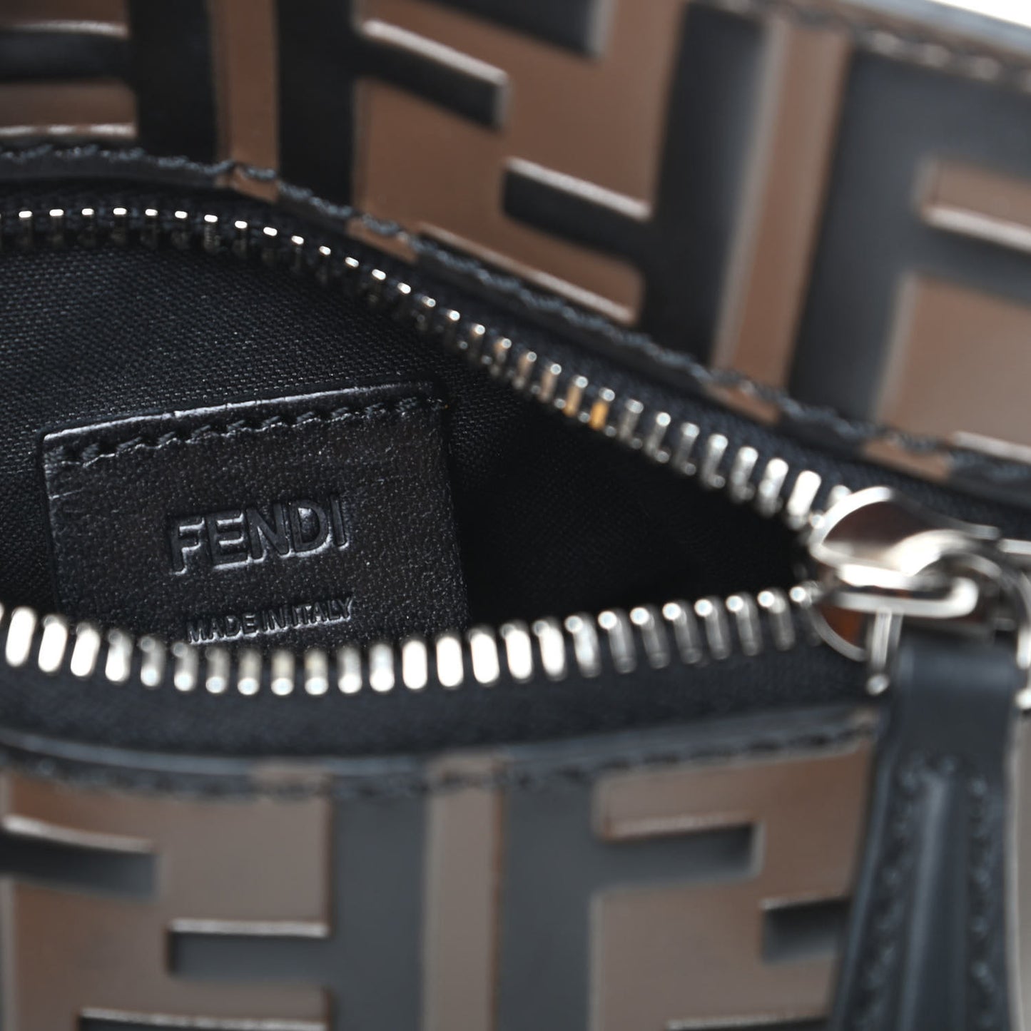Calfskin FF 1974 Embossed Pyramid Pouch Maya Black