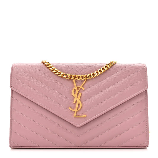 Grain De Poudre Matelasse Chevron Monogram Chain Wallet Tender Pink