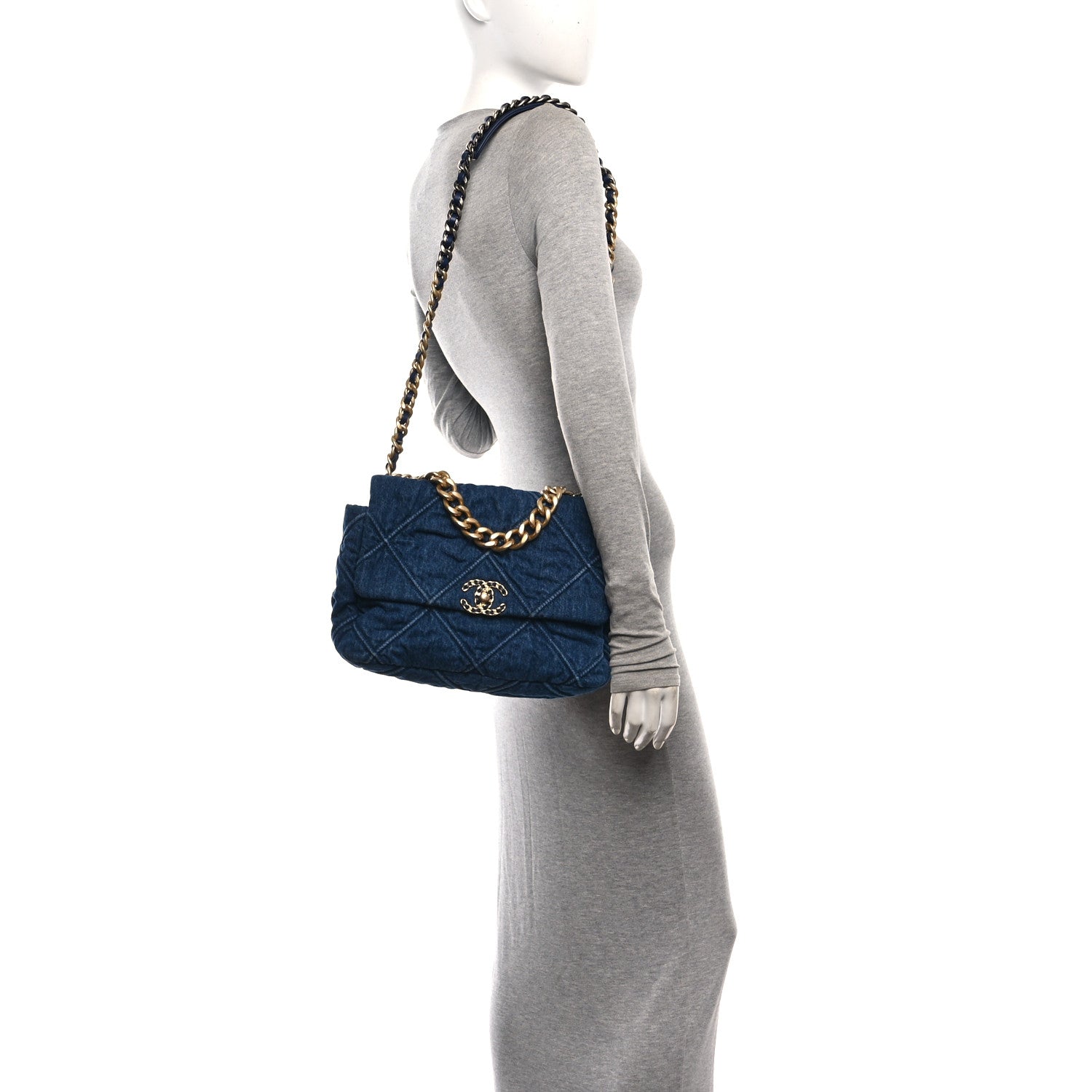 Chanel Denim Quilted Large Chanel 19 Flap Blue 2 of 10
