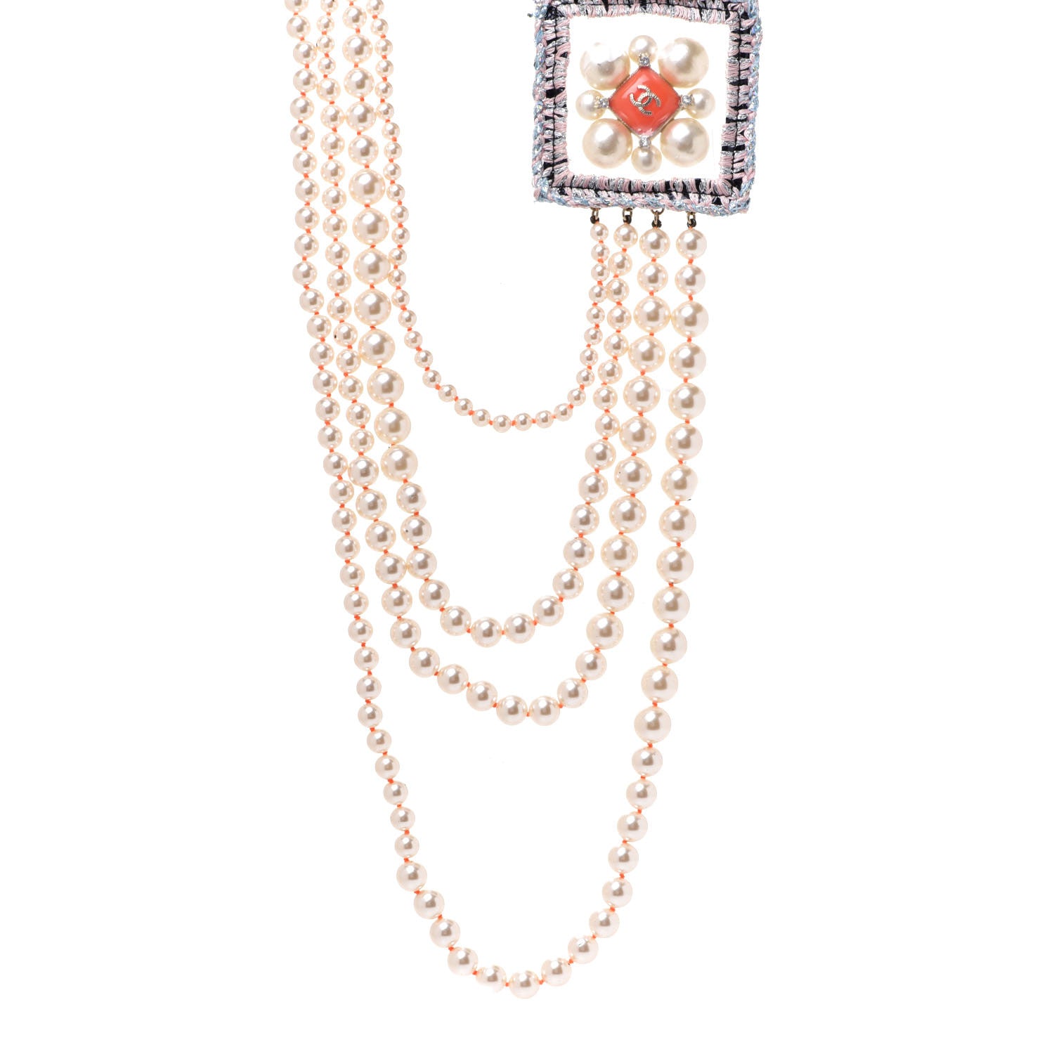 Chanel Pearl Crystal Gripoix CC Multi Strand Necklace Orange Multicolor 1 of 6