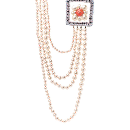Chanel Pearl Crystal Gripoix CC Multi Strand Necklace Orange Multicolor 1 of 6