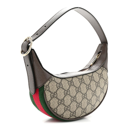 Gucci GG Supreme Monogram Textured Calfskin Web Mini Ophidia Half Moon Hobo Beige Ebony New Acero Beige Ebony New Acero 3 of 11
